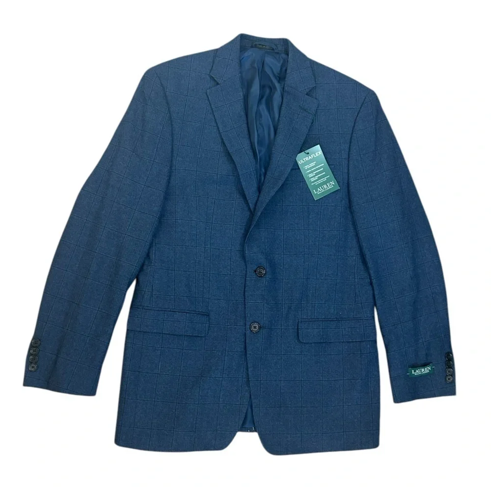 Lauren Ralph Lauren Midnight Blue Plaid 100% Wool Sport Coat Mens Sz 40L NWT